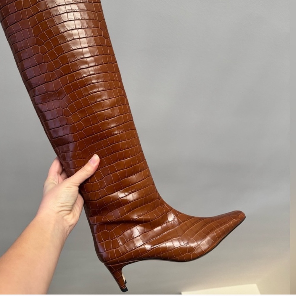 STAUD Saddle Croc Heeled Boots